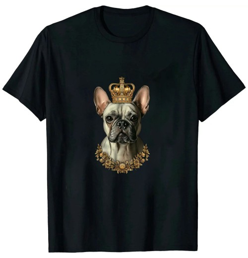 Ulloord Funny French Bulldog Frenchie with a Golden Crown T-Shirt