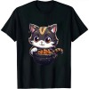 Ulloord Cat eating Ramen Noodles with Hearts Valentines Day T-Shirt