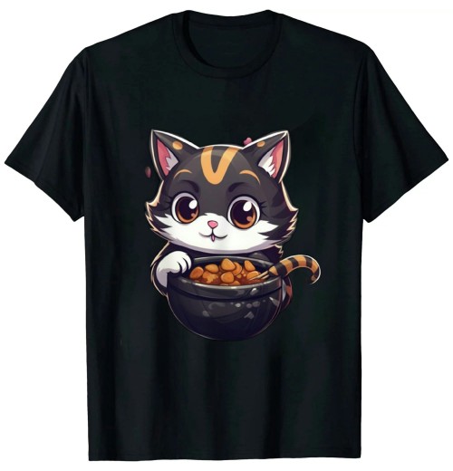 Ulloord Cat eating Ramen Noodles with Hearts Valentines Day T-Shirt