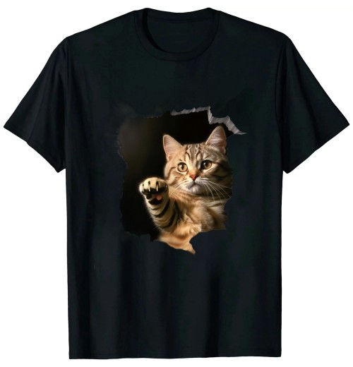 Ulloord Cute Cat Torn Cloth Funny For Cat Lover, Cat Mom, Cat Dad T-Shirt