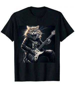 Ulloord Rock  mens woman Funny Guitar Cat T-Shirt