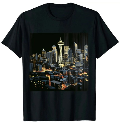 Ulloord Seattle Skyline At Night Washington City T-Shirt