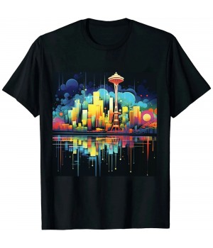 Ulloord Seattle City Skyline Abstract Graphic Tee for Home Decor Men T-Shirt