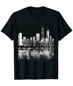 Ulloord Chicago City Skyline Lights at Night T-Shirt