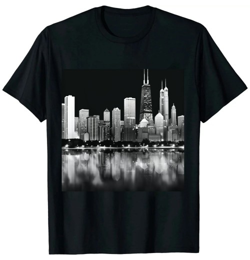 Ulloord Chicago City Skyline Lights at Night T-Shirt