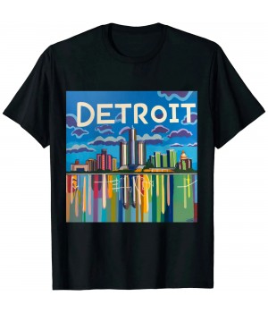 Ulloord Detroit Michigan Retro Watercolor City Skyline Art Souvenir T-Shirt