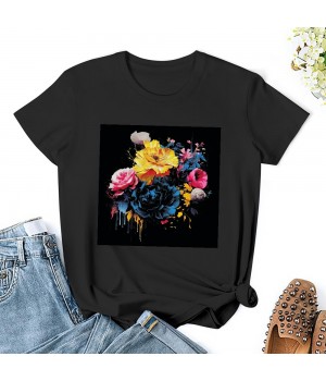 Shangniulu Women Wildflower Summer Flowers Blooming Floral Graphic T-Shirt