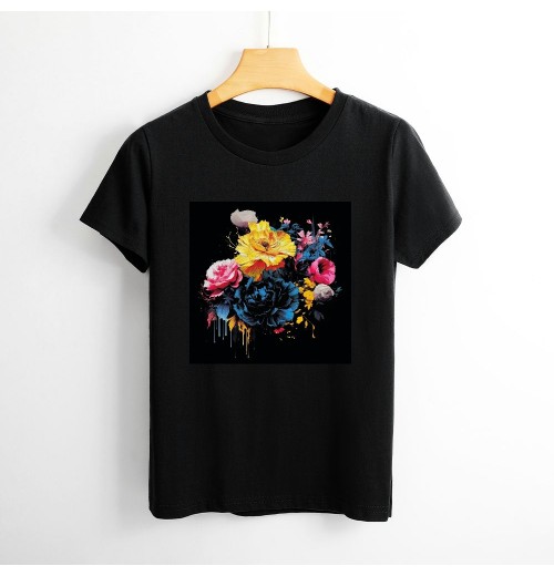 Shangniulu Women Wildflower Summer Flowers Blooming Floral Graphic T-Shirt