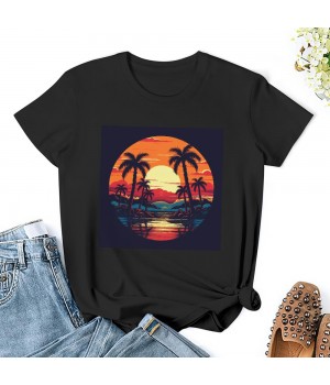 Shangniulu Beach Shirts for Women Coconut Trees Hawaiian Graphic Tshirt Summer Vacation Beach Tees Tops