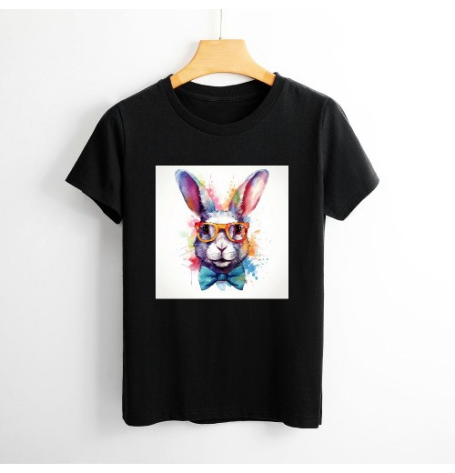 Shangniulu Women's Cute Bunny Headband Print T-Shirts Short Sleeve Easter Graphic Top