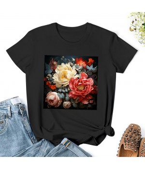 Shangniulu Floral Fall Shirts Womens Graphic Tees Cottagecore Tshirts Vintage Teen Girls Tops