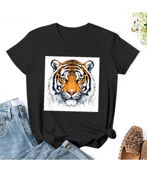 Shangniulu Tiger Tee Shirt Women Crew Neck T Shirt Short Sleeve Funny Cute Tiger Graphic Loose Shirt Tops