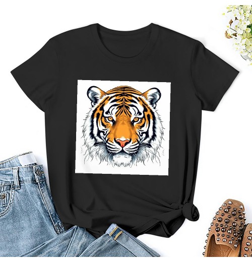 Shangniulu Tiger Tee Shirt Women Crew Neck T Shirt Short Sleeve Funny Cute Tiger Graphic Loose Shirt Tops