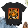 Shangniulu Classic round neck women's T-shirt, tiger head T-shirt with soft fabric, good elasticity, lightweight and breathable