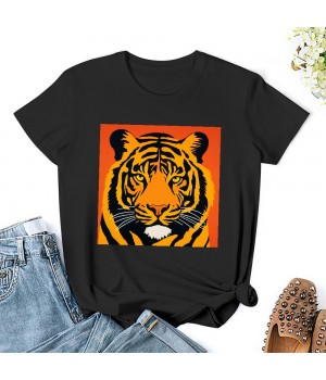 Shangniulu Classic round neck women's T-shirt, tiger head T-shirt with soft fabric, good elasticity, lightweight and breathable