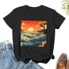 Shangniulu Classic round neck women's T-shirt, Japanese painting sunset T-shirt with soft fabric, good elasticity, lightweight and breathable