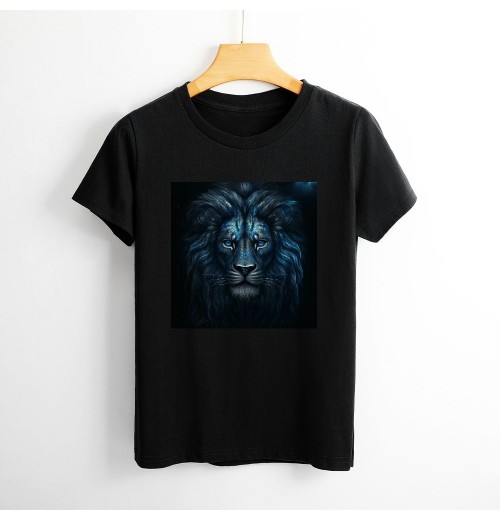 Shangniulu Classic round neck women's T-shirt, simple and simple, lion art printed T-shirt with soft fabric, moisture wicking and sweat wicking