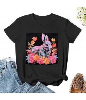 Shangniulu Classic round neck women's T-shirt, cute rabbit personalized fashion T-shirt with soft fabric, good elasticity, lightweight and breathable