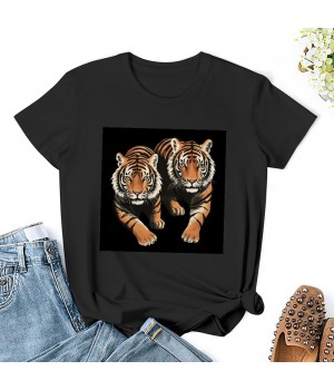 Shangniulu Tiger Shirt Women Vintage Animal Graphic T-Shirt Casual Short Sleeve Crewneck Tee Summer Loose Fit Tops