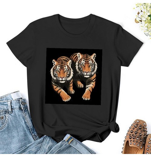 Shangniulu Tiger Shirt Women Vintage Animal Graphic T-Shirt Casual Short Sleeve Crewneck Tee Summer Loose Fit Tops