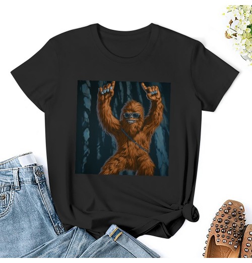 Shangniulu Classic round neck women's T-shirt, rock big foot monster summer personalized fashion T-shirt with soft fabric, good elasticity, lightweight and breathable