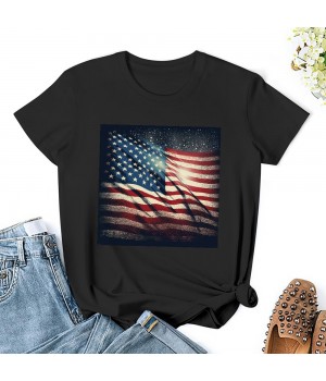 Shangniulu Classic round neck women's T-shirt, printed with the American flag, summer personalized fashion T-shirt, soft fabric, good elasticity, lightweight and breathable