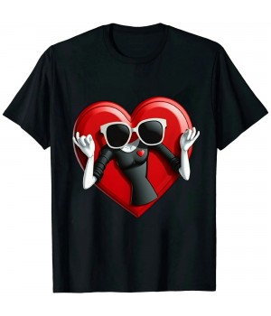 Shangniulu Valentine's Day Fun Gift Women's Round Neck Black T-shirt