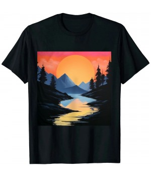 Outdoor Sunset Vintage Style Mountains Sun Nature T-Shirt