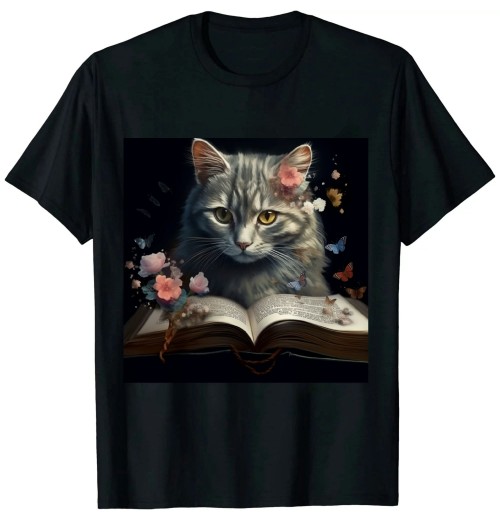 Cat Art Book Cat Motif Flowers Cat T-Shirt