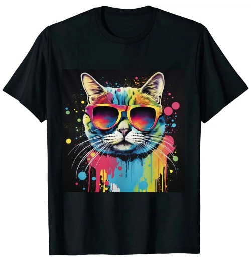 Cute Cat Motif Pop Art Cat T-Shirt