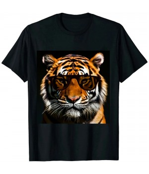 Real Cool Tiger Birthday Tee for Boy with Striped Sunglasses T-Shirt