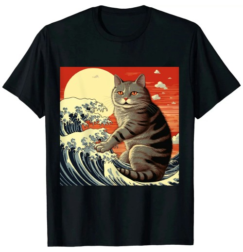 Cat Japanese Art Funny Cat Gifts For Men Women Kid T-Shirt