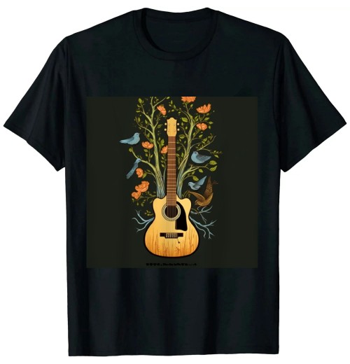 Shangniulu Flowers Birds Tree Nature Guitar T-Shirt