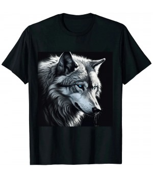 Shangniulu Wolf Portrait Blue Eyes - Artwork Wolf T-Shirt