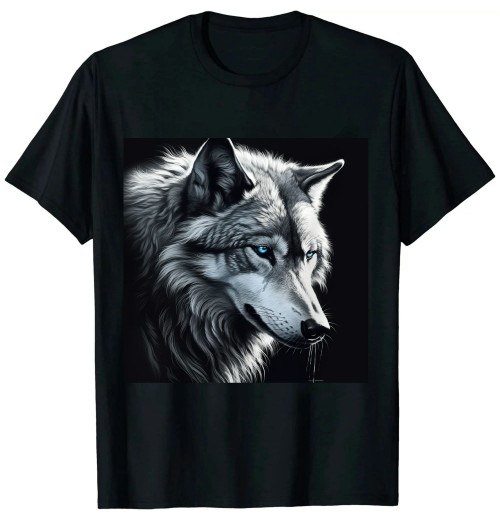 Shangniulu Wolf Portrait Blue Eyes - Artwork Wolf T-Shirt