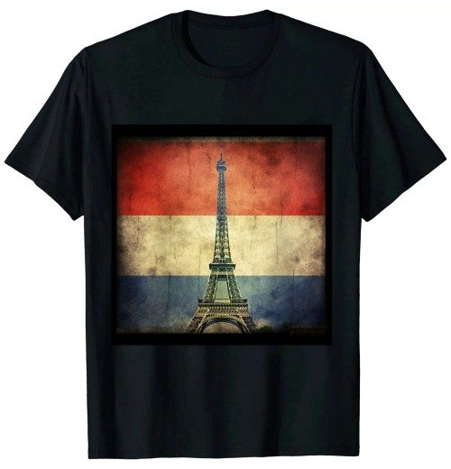 Shangniulu Vintage Postcard Style T-Shirt wit Eiffel tower