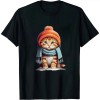 Shangniulu Cute Cartoon Printed Round Neck T-shirt (Cat)