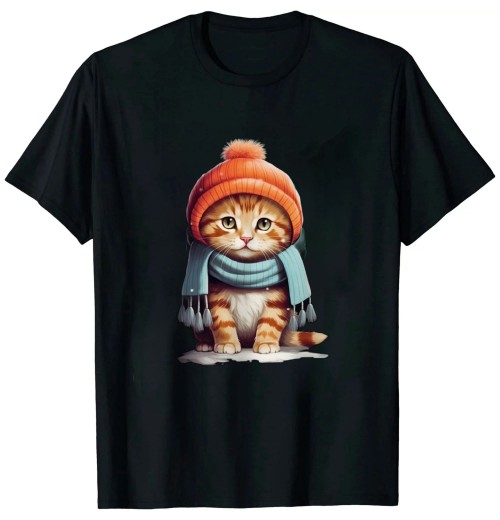 Shangniulu Cute Cartoon Printed Round Neck T-shirt (Cat)