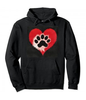 Shangniulu Dog Paw Love Heart Print for Dog Lovers Men's and Women's Pullover Hoodie