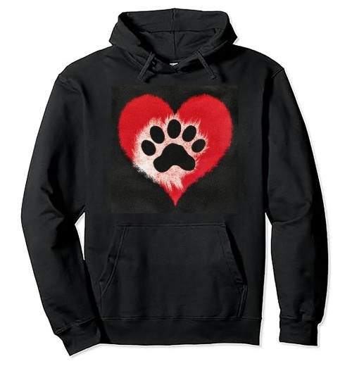 Shangniulu Dog Paw Love Heart Print for Dog Lovers Men's and Women's Pullover Hoodie