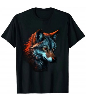 Shangniulu Wolf Portrait Blue Eyes Animal Print Art Wolf T-Shirt