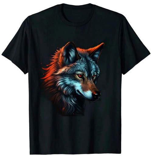 Shangniulu Wolf Portrait Blue Eyes Animal Print Art Wolf T-Shirt