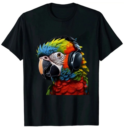 Shangniulu Parrot Music Art Headphones Musicians Animal Bird Parrot T-Shirt