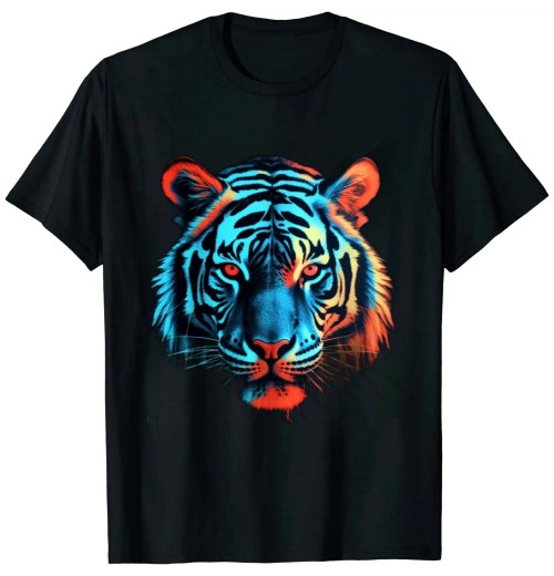 Shangniulu Tiger in Red and Blue - Animal Art Tiger T-Shirt