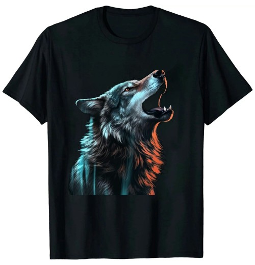 Shangniulu Wolf Howls Animal Print Animal Lovers Wolf T-Shirt