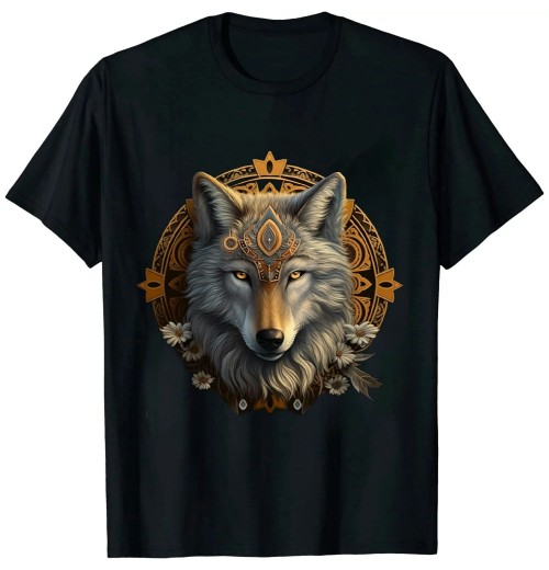 Shangniulu Wolf Mandala Animal Lovers Art Animal Wolf T-Shirt