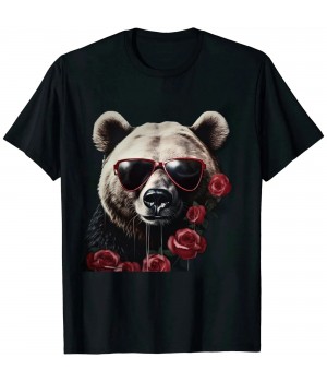 Shangniulu Panda Sunglasses Rose Artwork | Flowers Animal Panda T-Shirt