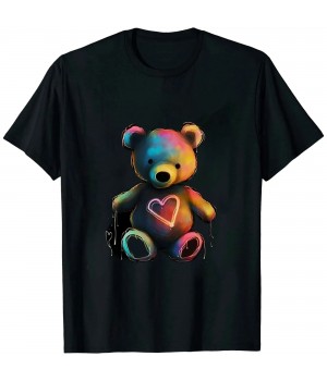 Shangniulu Bear Slogan Graphic Round Neck T Shirt Short Sleeve Summer Tee Tops