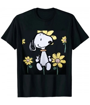 Shangniulu Snoopy Pink Daisy Flower T-Shirt