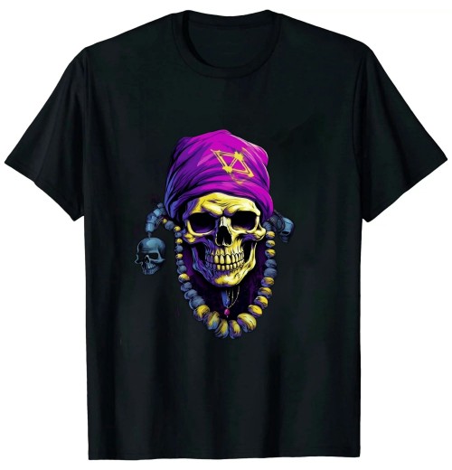 Shangniulu Skull & Chain Fusion: Funky Edgy Graphic Design T-Shirt